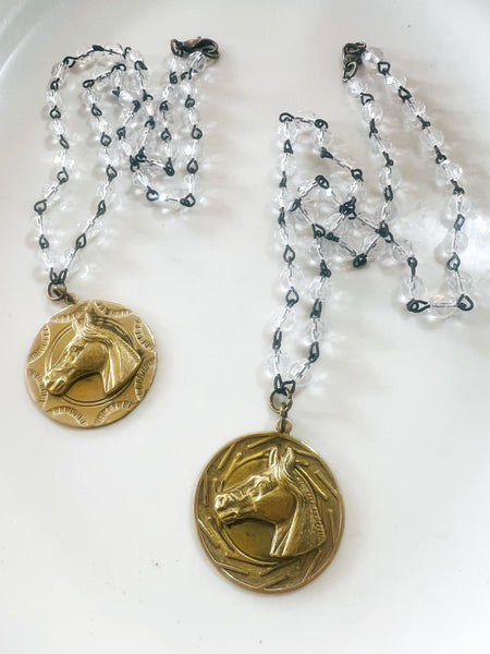 Brass Patina Horse Head Pendant Necklace