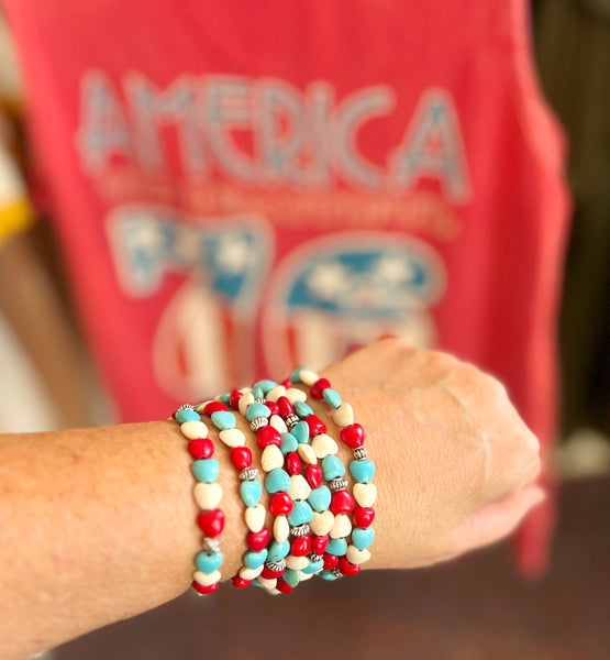 Red White and Turquoise Stretch America Bracelet