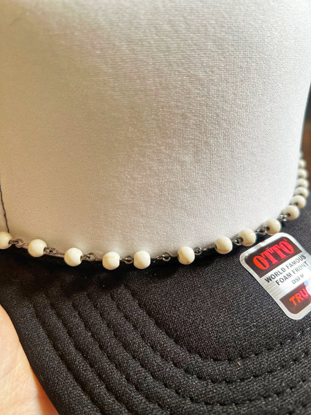 White Howlite Beaded Silver Hat Chain sm