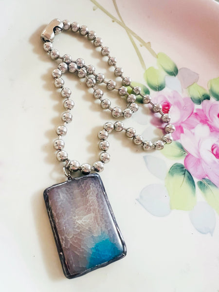 Soldered Blue Crystal Drop Necklace