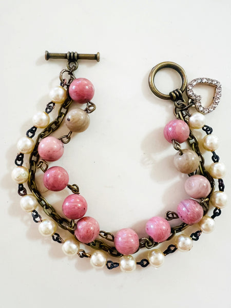 Pink Parfait Triple Strand Beaded Bracelet