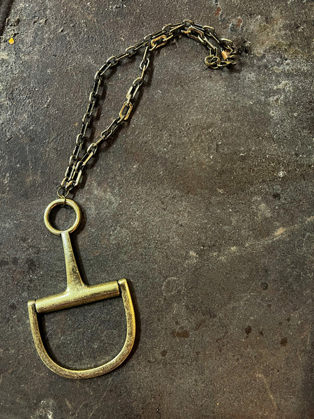 Snaffle Bit Antique Bronze Metal Chain Necklace