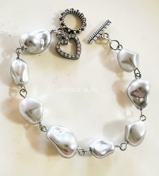 Silver Freshwater Pearl Style Beaded Bracelet