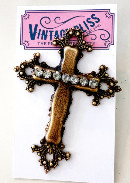 Filigree Cross Brass Patina Hat Pin