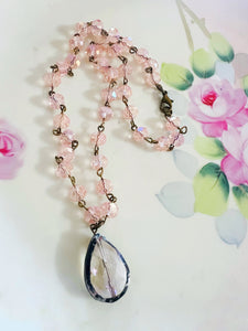 Soldered Crystal Drop Necklace Pink Beaded Chain