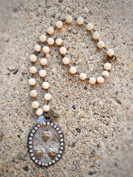 Sacred Heart Medallion Beaded Chain Necklace