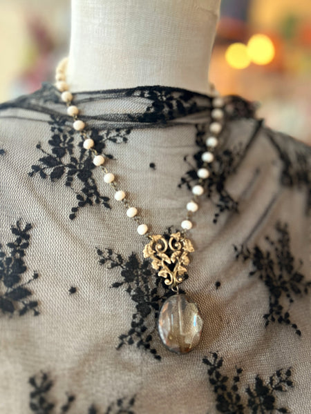 Soldered Topaz Crystal Drop on Beaded Chain