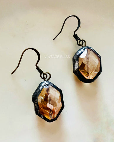 Smoky Amber Soldered Crystal Earrings