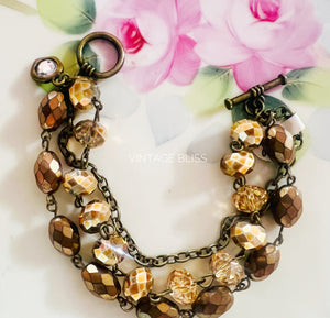 Neutral Brown & Gold tones Triple Strand Beaded Bracelet