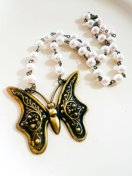 Boho Brass Patina Butterfly Necklace