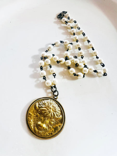 Buffalo Brass Patina Beaded Chain Necklace