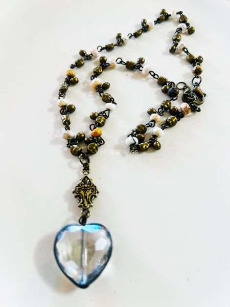 Soldered Crystal Filigree Mini Heart Necklace