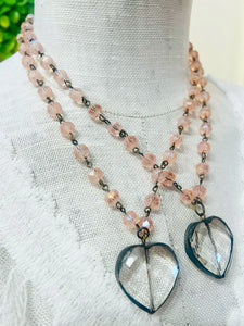 Soldered Crystal Heart Necklace Beaded Chain