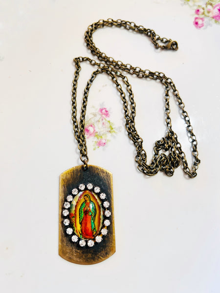 Virgin de Guadalupe Brass Tag Chain Necklace