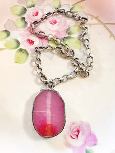 Soldered Fushia Color Stone Necklace