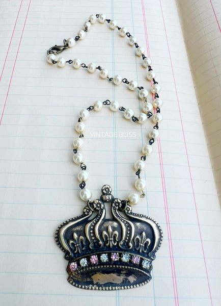 Adjust Your Crown Necklace Pink Rhinestones