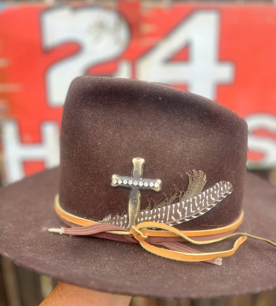 Horseshoe Cross Brass Patina Hat Pin