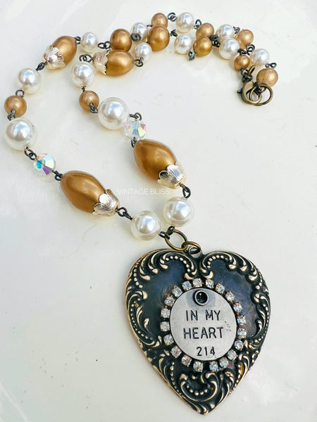 In My Heart Brass Filigree Quote Necklace