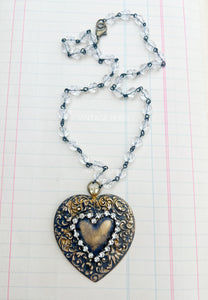 Brass Patina Stamped Heart Necklace