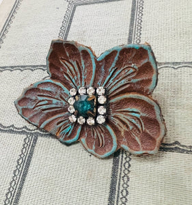 Tooled Leather Flower Hat Pin