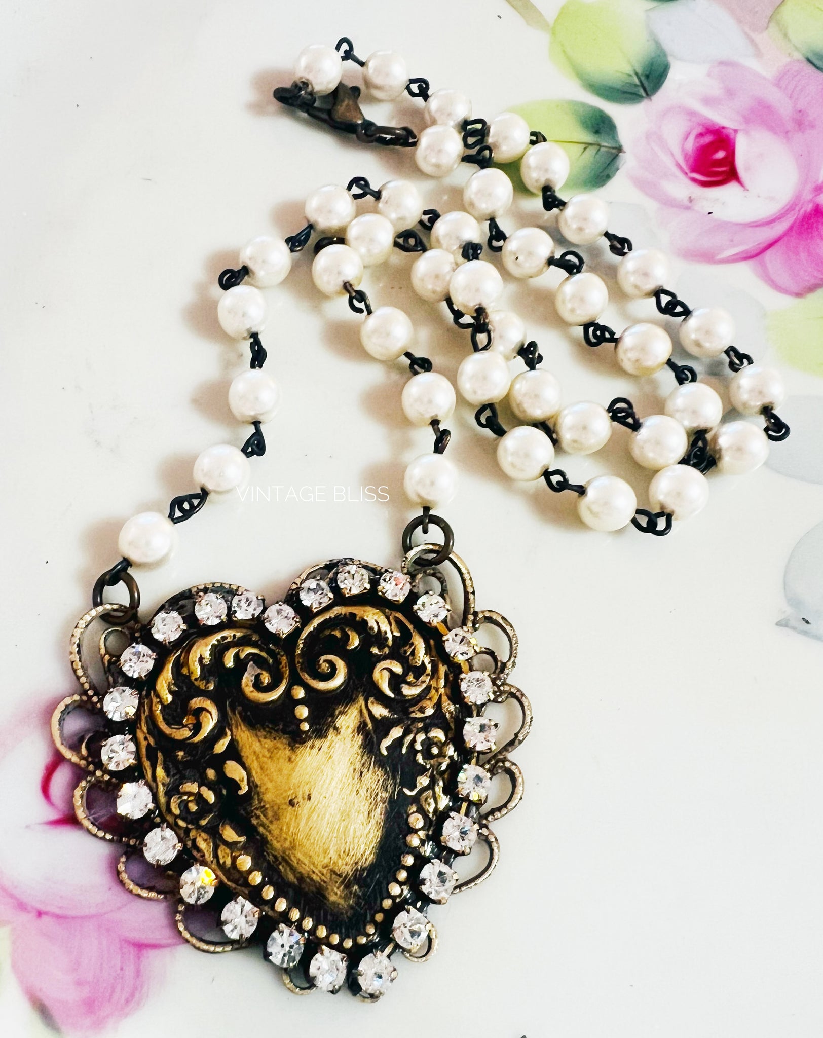 Brass Patina Heart Filigree Necklace