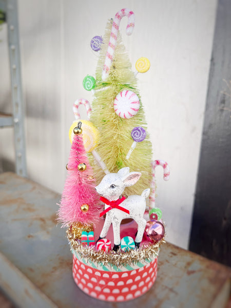 Candy Christmas Bottle Brush Tree Box Decor