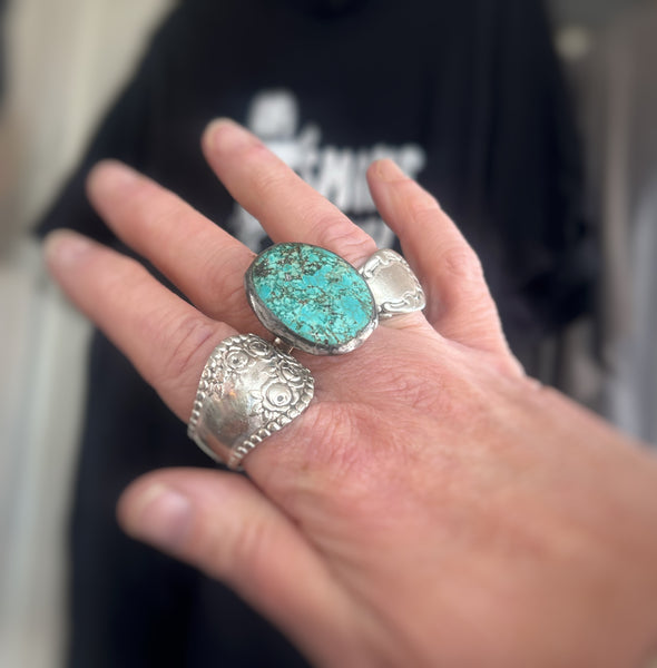 Turquoise Color Soldered Stone Adjustable Ring