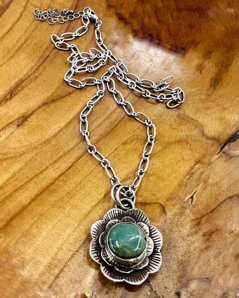 Turquoise Tibetan Silver Flower Necklace