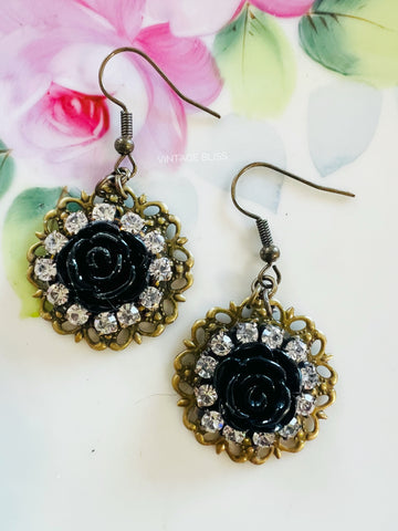 Black Rose Filigree Earrings