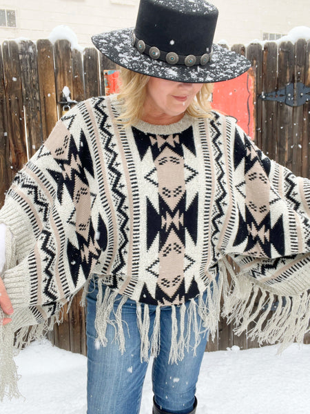 Aztec Fringe Pullover Sweater