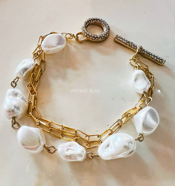 Dainty Gold & Pearl Chain Bracelet