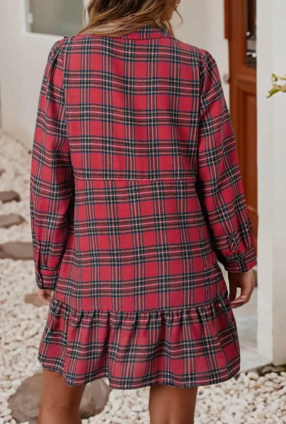 Red Ruffle Plaid Holiday Dress