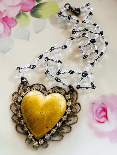 Gold Heart Filigree Necklace