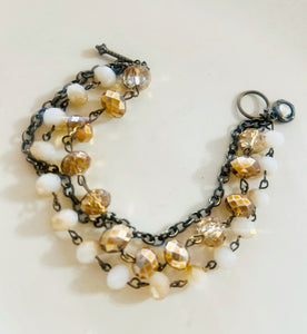 Golden Metallic Tones Triple Strand Beaded Bracelet
