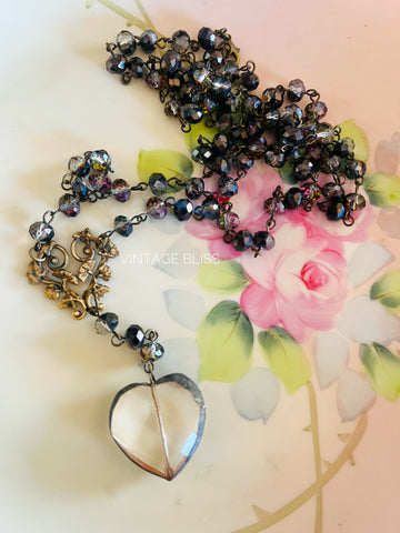 Rosary Style Heart Filigree Necklace