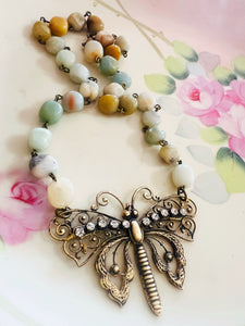 Boho Brass Patina Butterfly Necklace