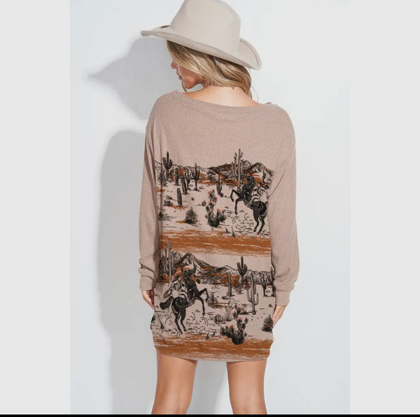 Western Rodeo Print Sweater Dress