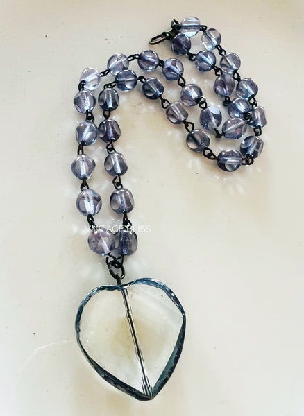 Lavender Purple Soldered Glass Heart Necklace
