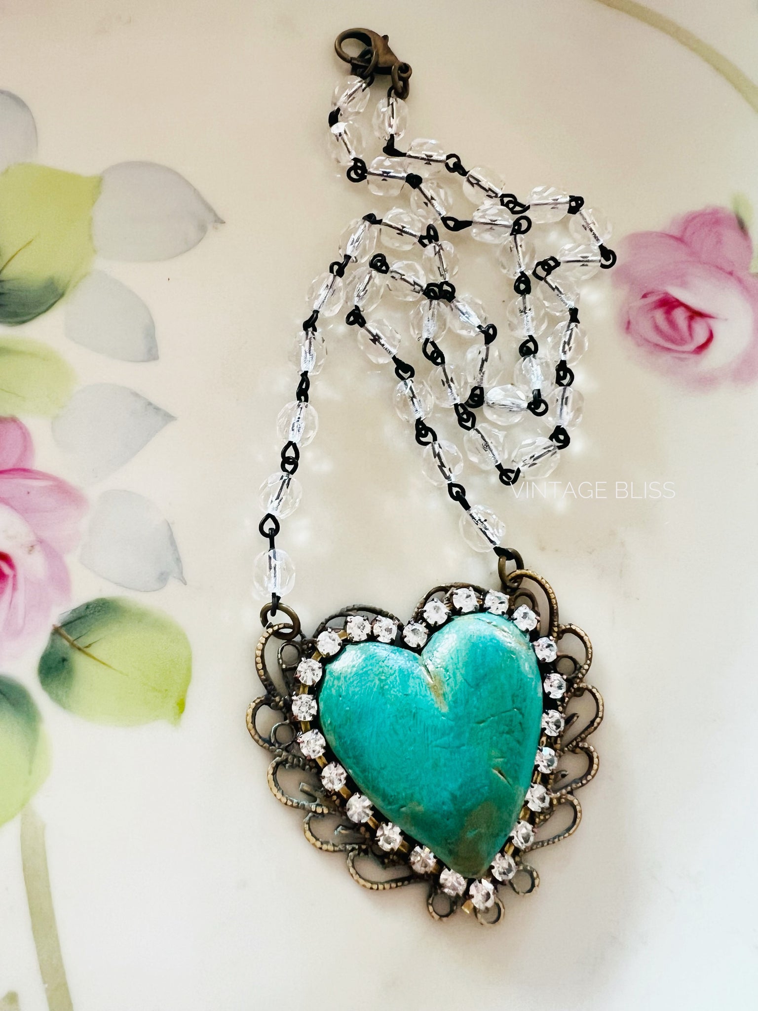 Turquoise Green Clay Heart Necklace