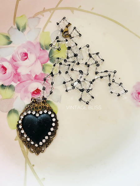 My Black Heart Filigree Necklace long