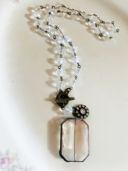 Soldered Crystal Drop Clear Beaded Chain Necklace