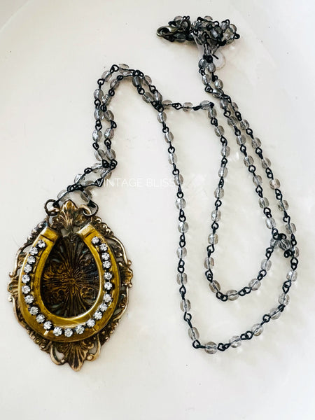 horseshoe filigree western beaded chain necklace