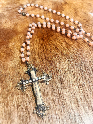 Brass Patina Filigree Cross Necklace