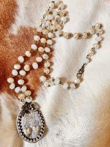 Sacred Heart Medallion Beaded Chain Necklace