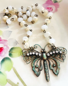 Turquoise Boho Butterfly Filigree Necklace