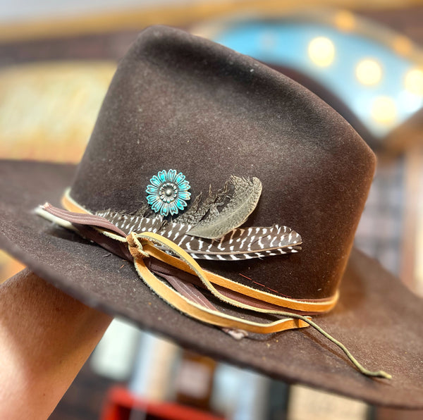 Turquoise Brass Patina Flower Hat Pin