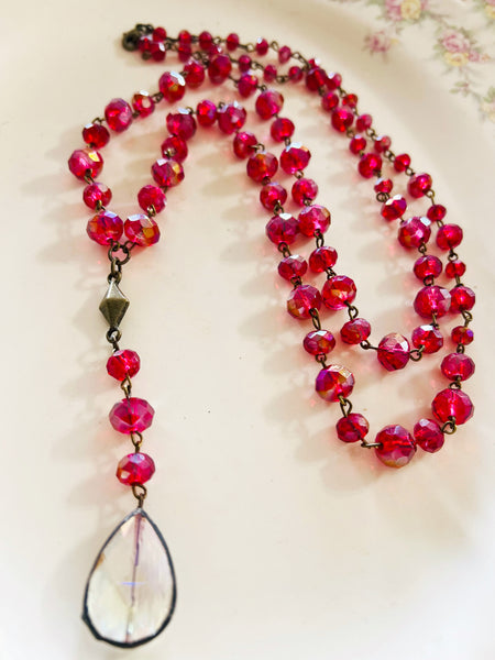 Soldered Red Crystal Rosary Style Necklace