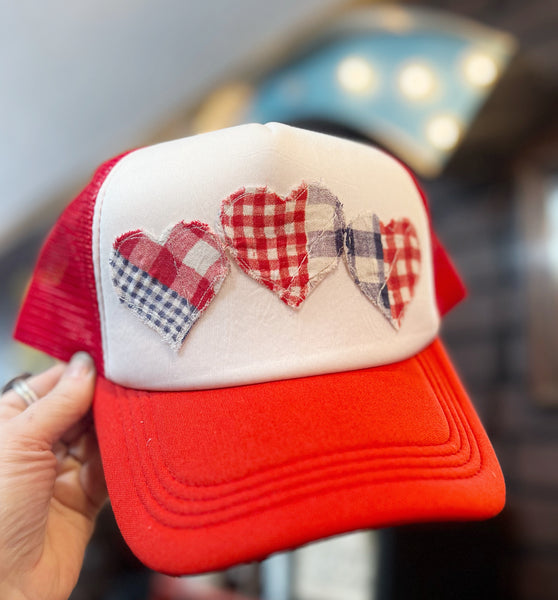 Granny Quilt Hearts Trucker Hat Red
