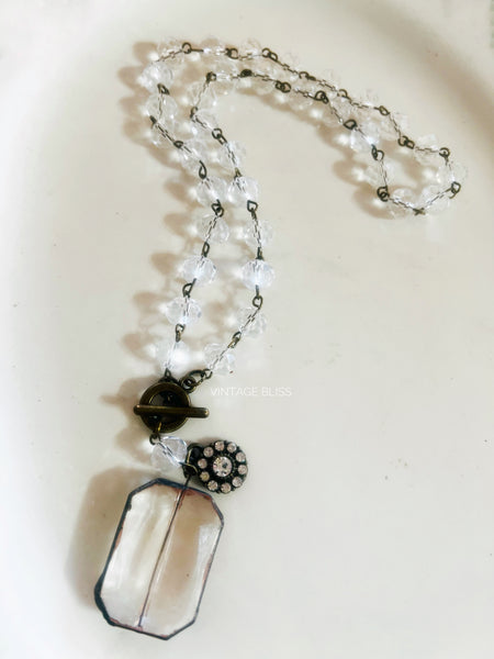 clear crystal beaded chain soldered glass drop necklace