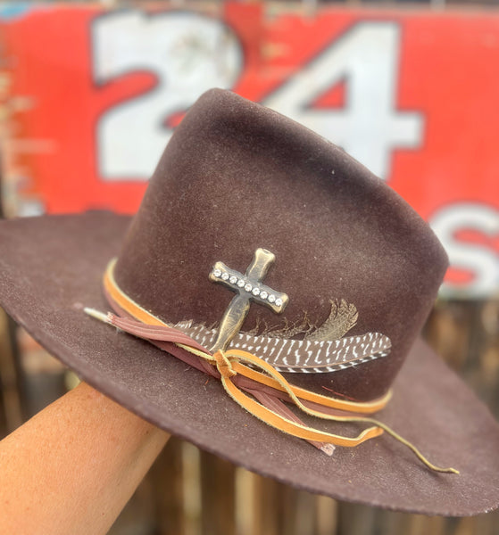 Horseshoe Cross Brass Patina Hat Pin